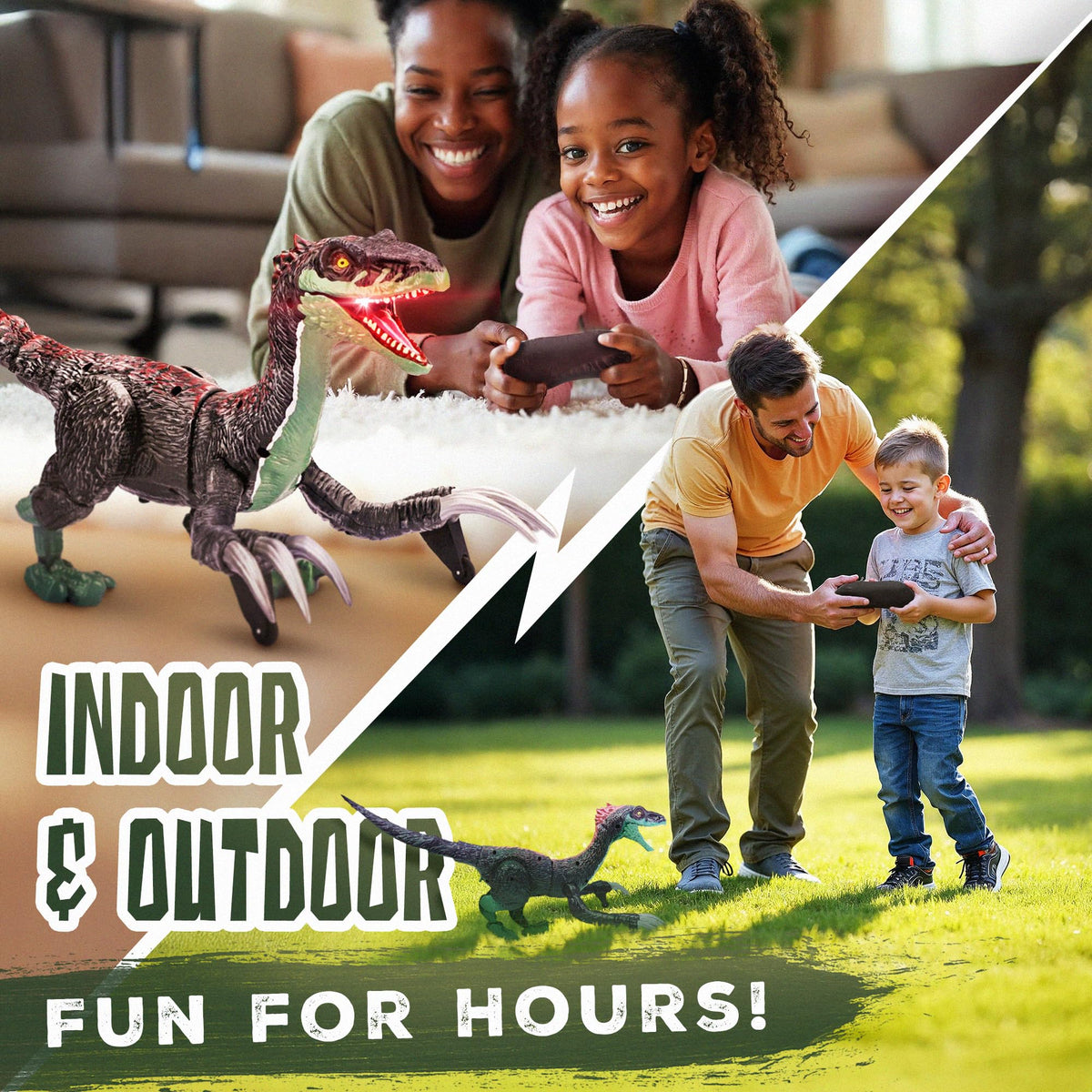 Toy Feast RC dinosaur remote control for simple, kid friendly operation.