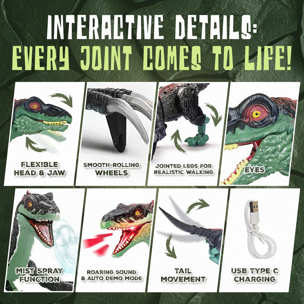 Toy Feast RC dinosaur roar adds realism to imaginative battles and adventures.