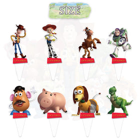 Toy Inspired Story Cupcake Toppers design patterns closeup with bright motifs