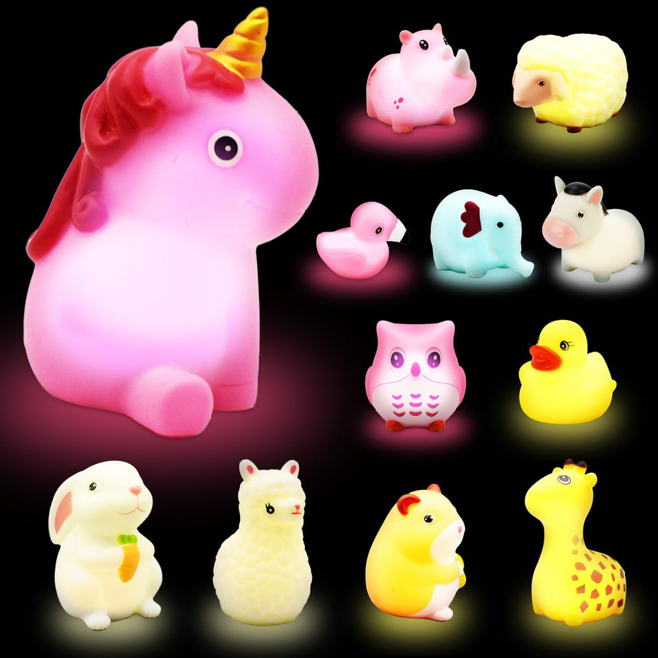 TOY Life 12-pcs light-up bath animals for imaginative tub play.