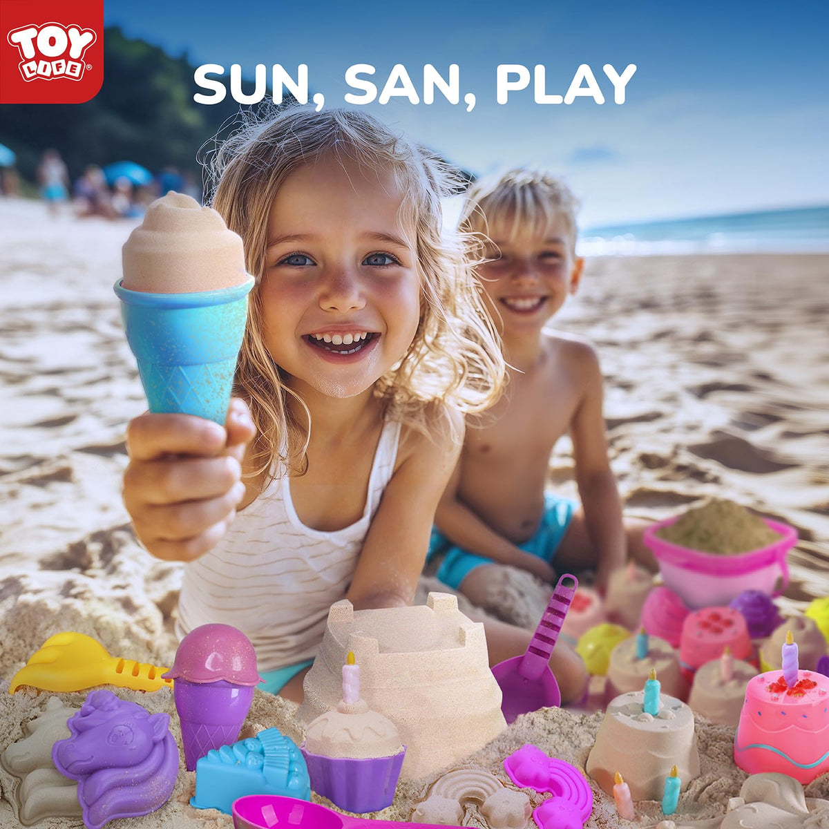 TOY Life 23Pcs sand molds featuring mermaid and unicorn for imaginative seaside scenes