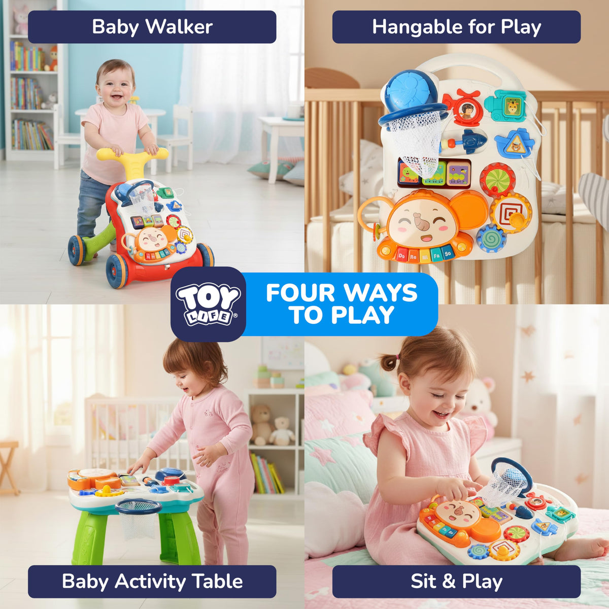 TOY Life 3-in-1 push walker in table mode supports seated play and skill building.