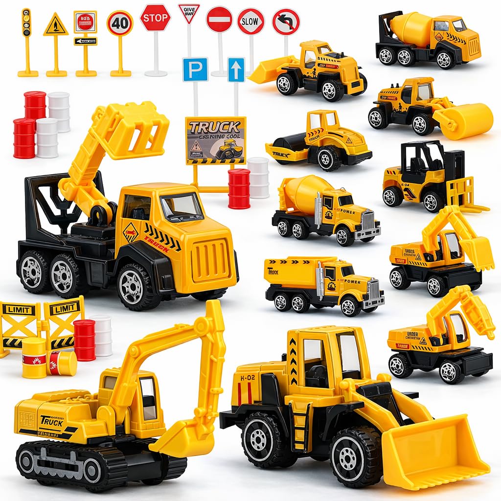 TOY Life 35 PCS Construction Toys with mini trucks for sandbox adventures and imaginative play.