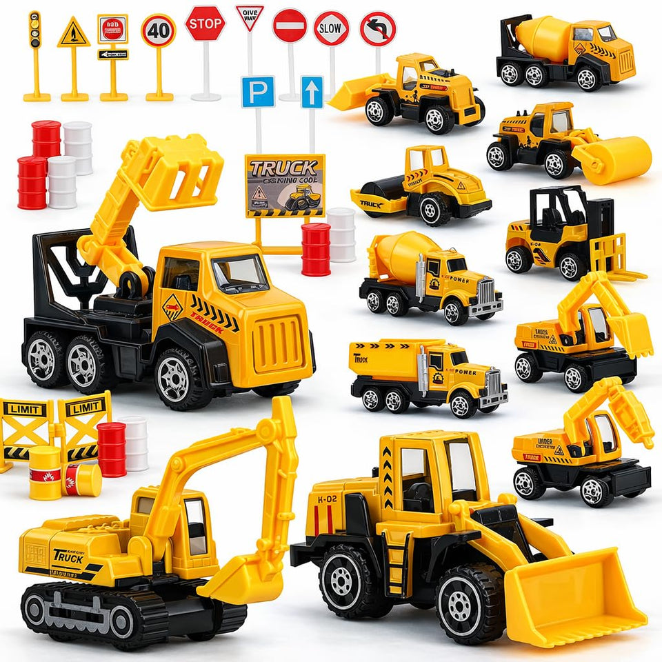 TOY Life 35 PCS Construction Toys with mini trucks for sandbox adventures and imaginative play.