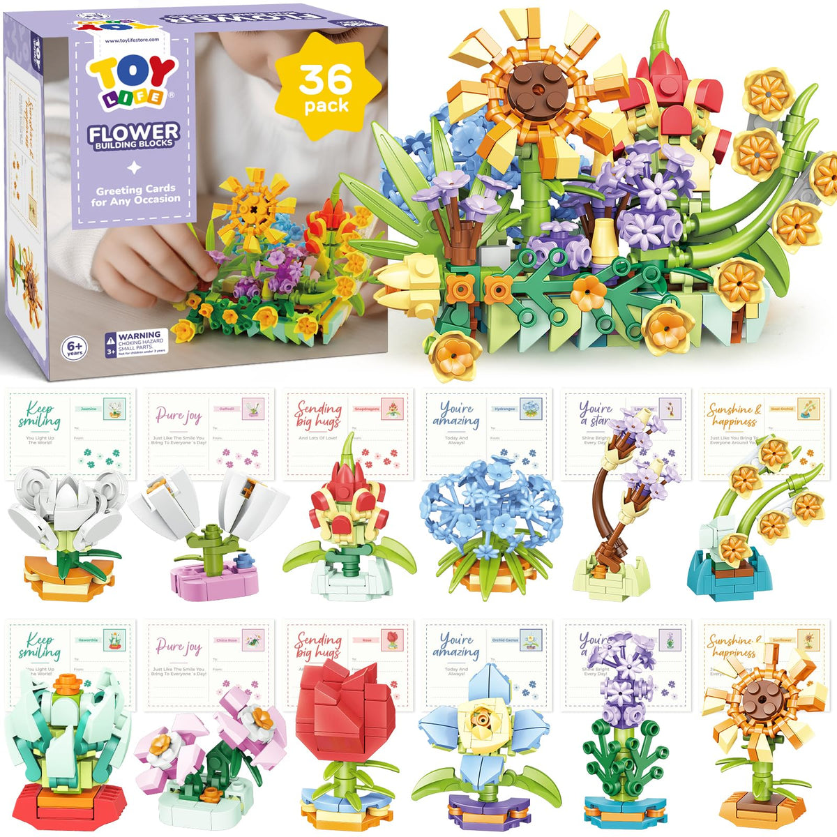 TOY Life 36-pack flower blocks for kids inspire classroom crafts.
