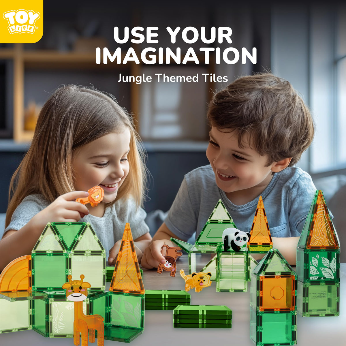 TOY Life 38 Pcs Magnetic Tiles Animals Bright Colors, engaging kids in collaborative play.