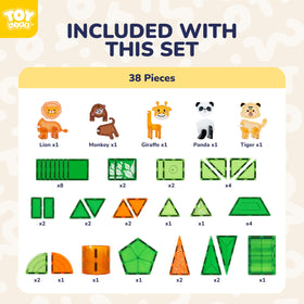 TOY Life 38 Pcs Magnetic Tiles Animals Developmental Play, safe ABS plastic for durable use.