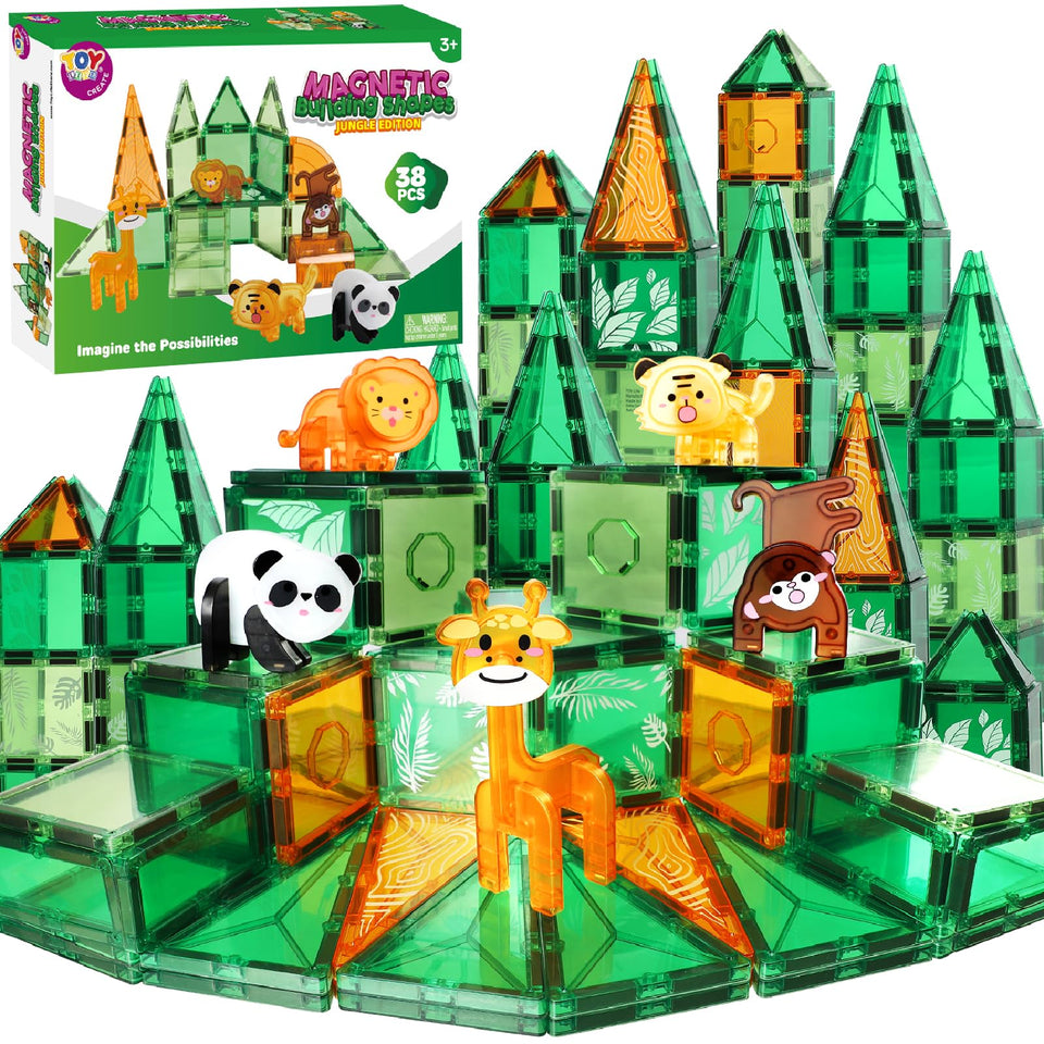 TOY Life 38 Pcs Magnetic Tiles Animals Pack Closeup, sparking creative play and fine motor skills.