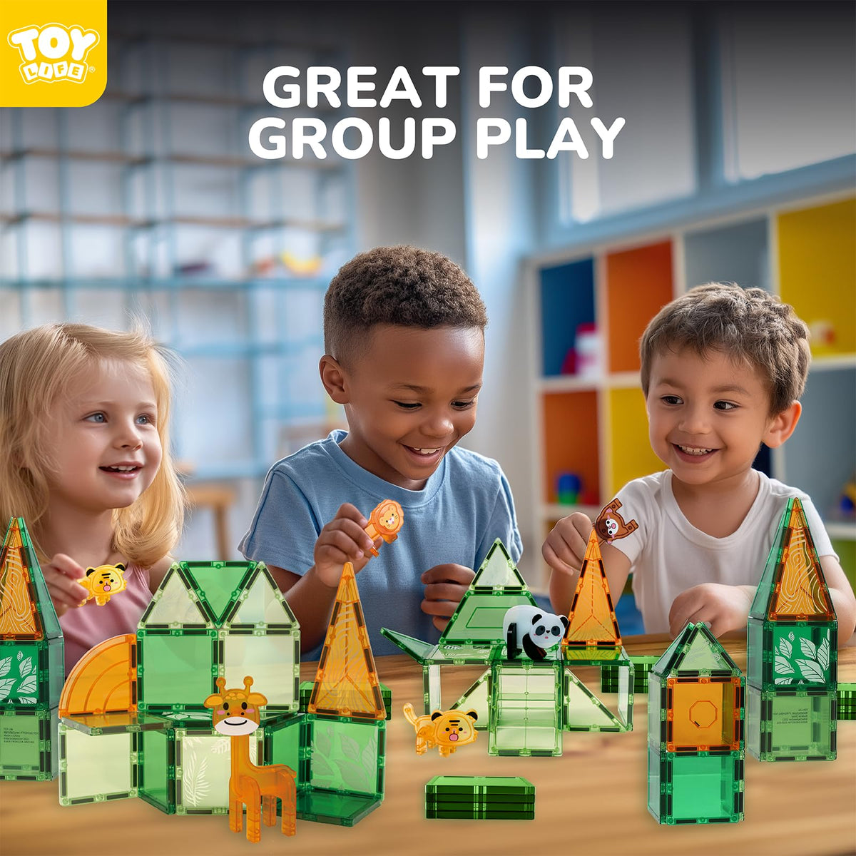TOY Life 38 Pcs Magnetic Tiles Animals Structure Build, supports large and small creations.