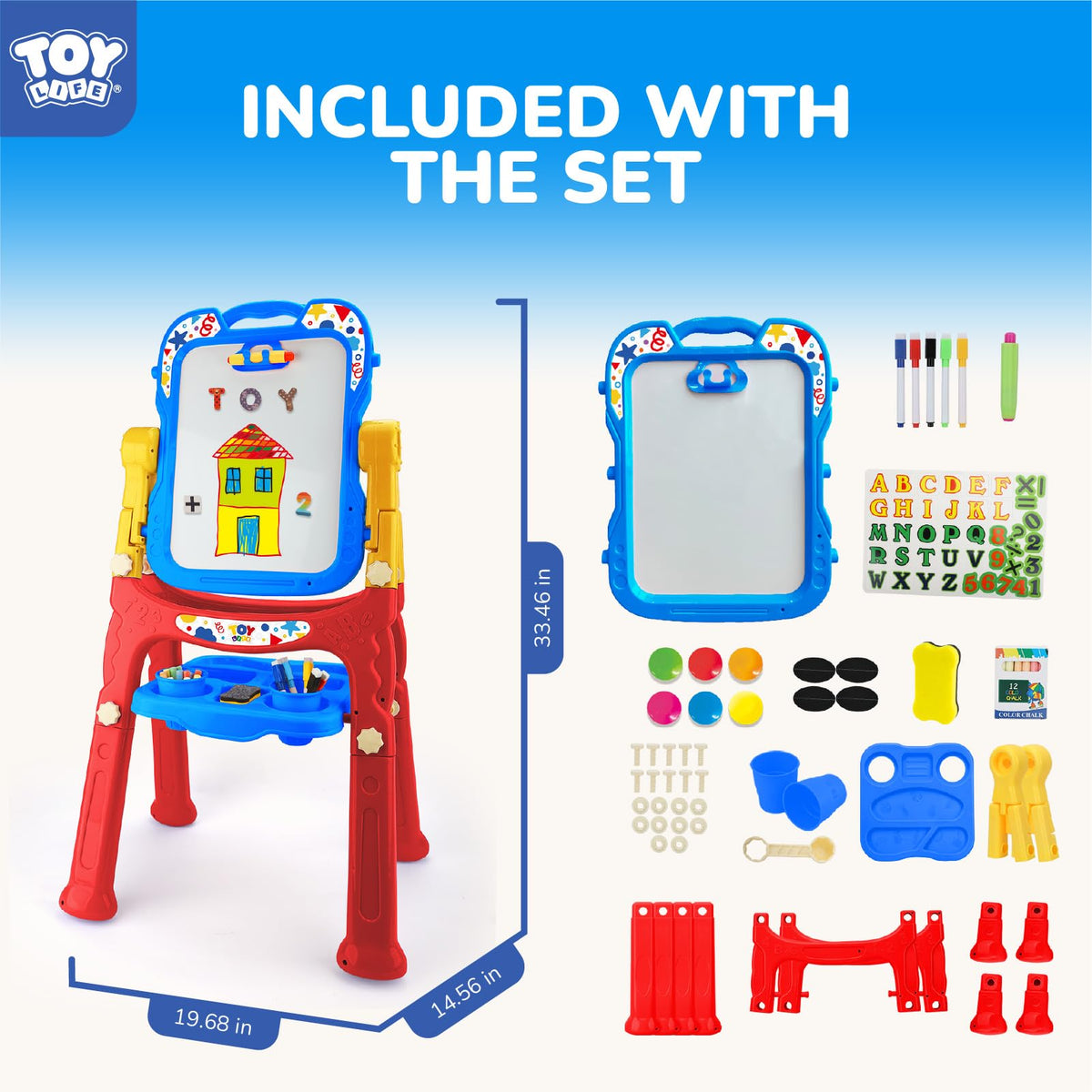 TOY Life Art Easel comes with chalks and coloring markers for mess-free creativity