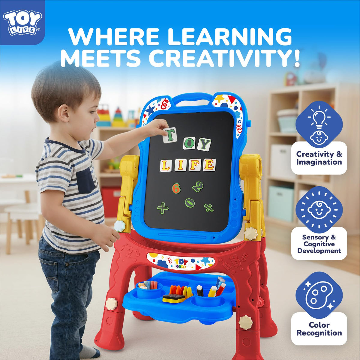 TOY Life Art Easel includes magnetic letters and numbers for playful literacy and math