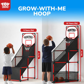 TOY Life basketball arcade backboard showcases sturdy construction for fast-paced indoor play.