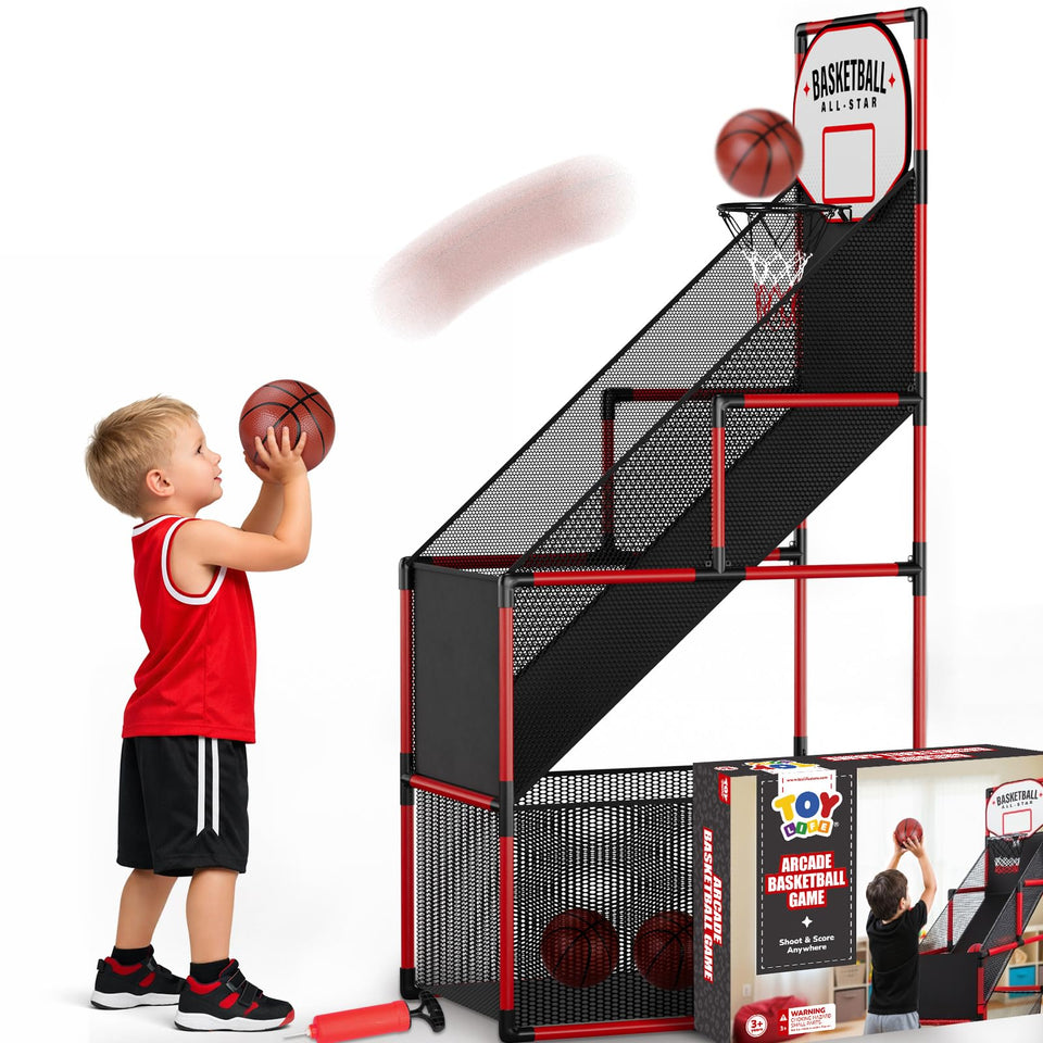 TOY Life basketball arcade hoop during assembly for quick home setup and family fun.