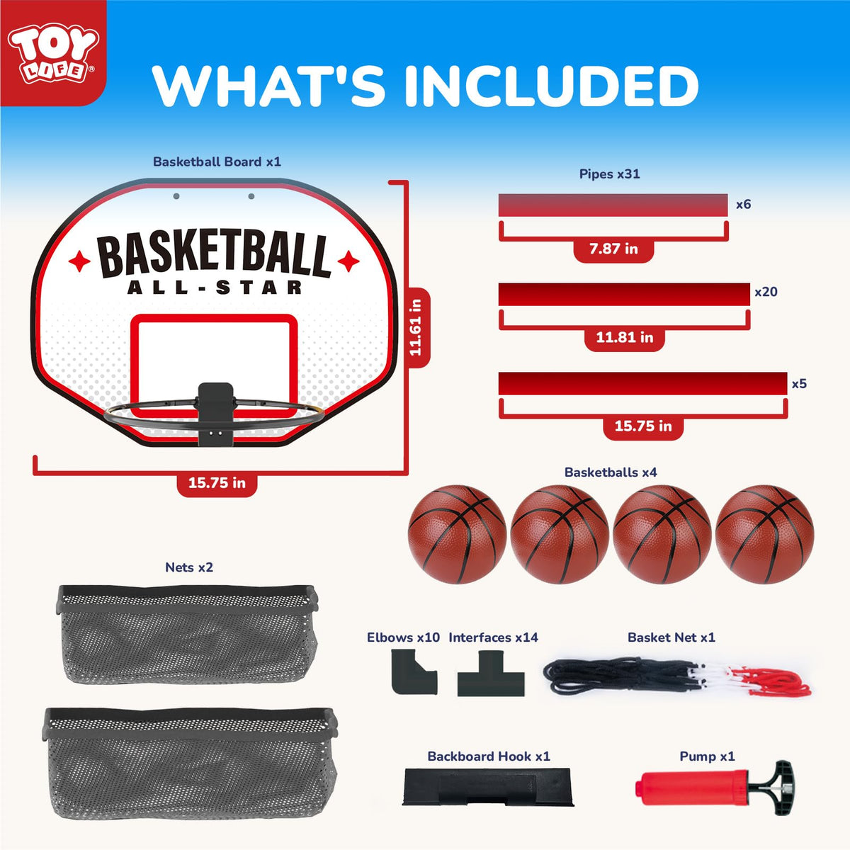 TOY Life soft PU balls included for safer shooting sessions with younger players.