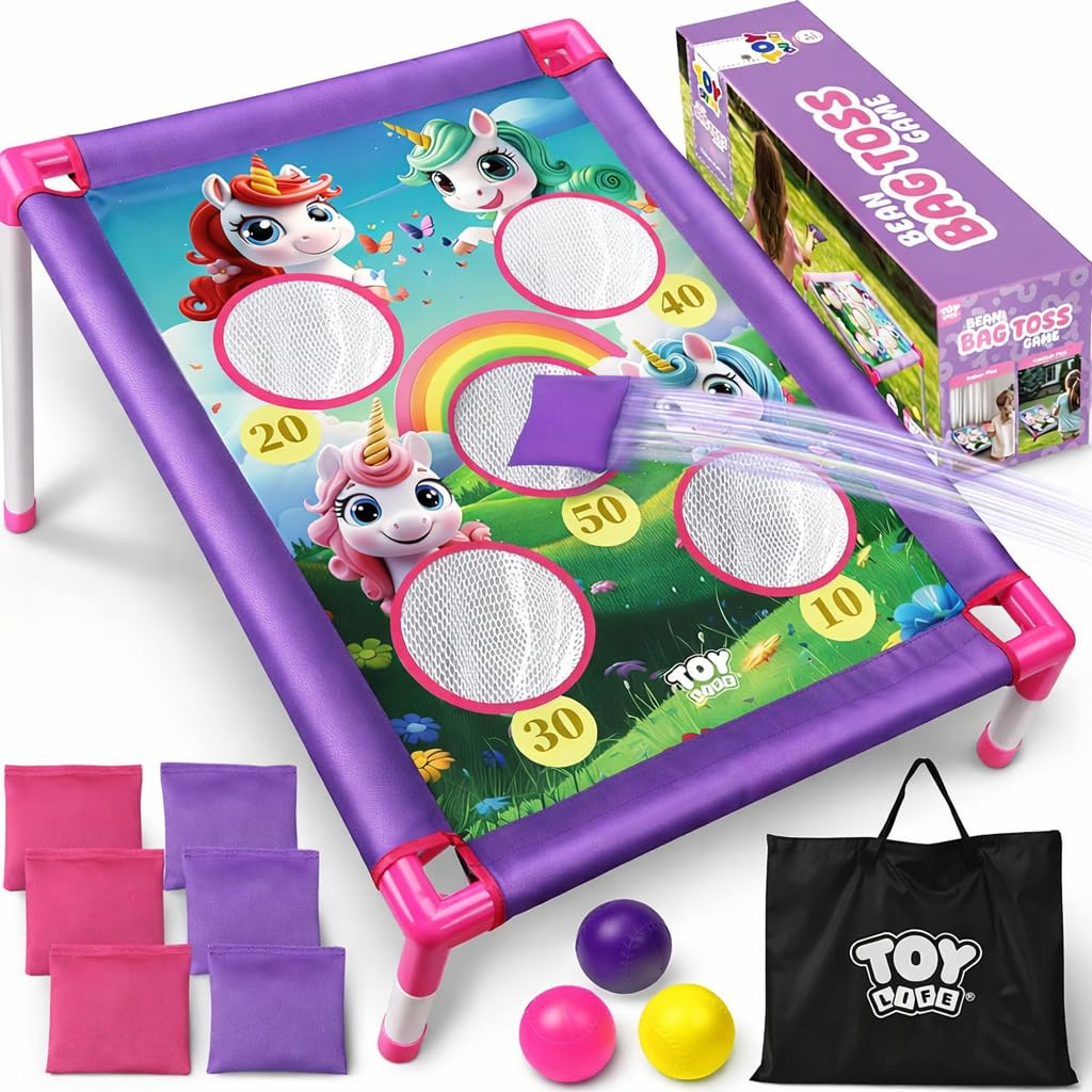 TOY Life bean bag toss with unicorn design for backyard family fun.
