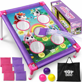 TOY Life bean bag toss with unicorn design for backyard family fun.