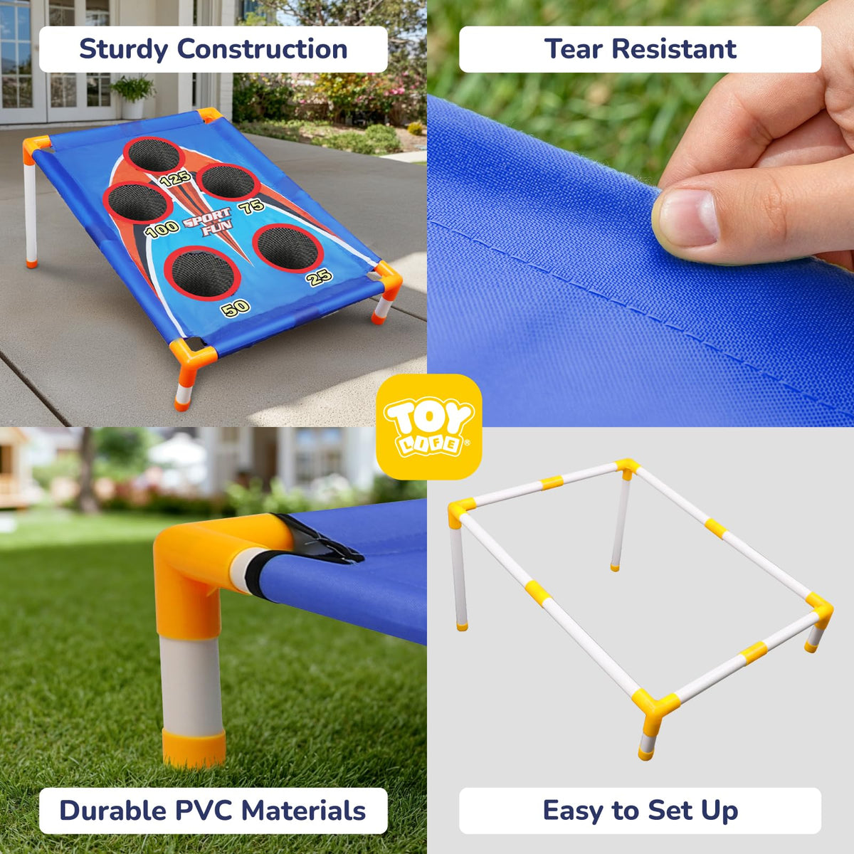 TOY Life Bean Bags Toss outdoor-play highlights portable design for travel-friendly fun.