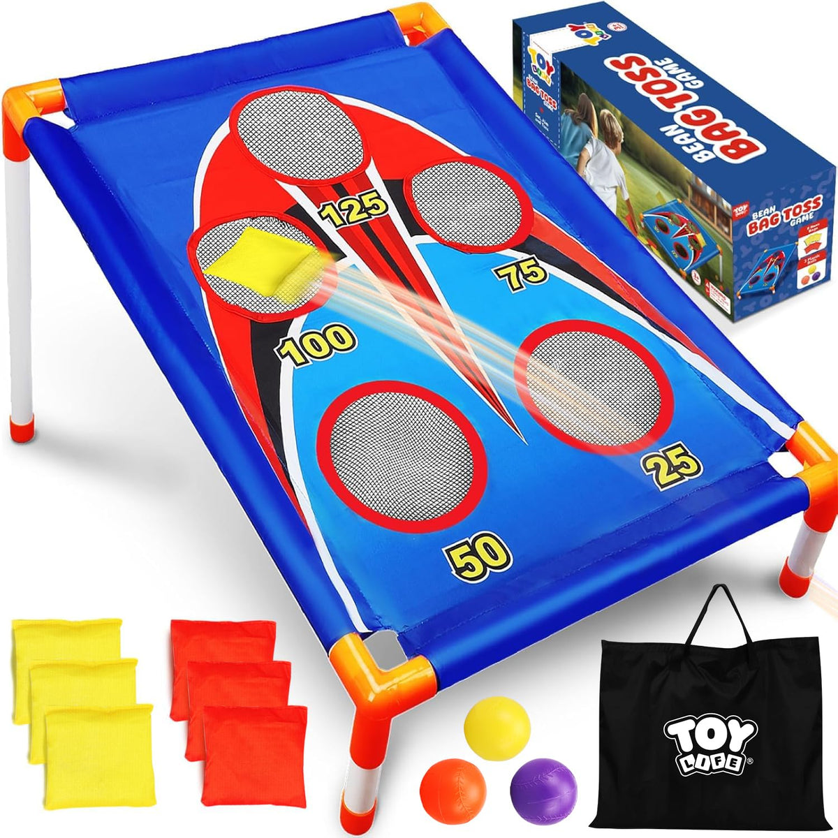 TOY Life Bean Bags Toss setup shows fast assembly for easy backyard fun.