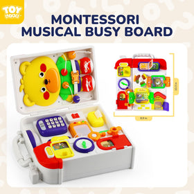TOY Life Busy Board requires 3 AA batteries to power melodies and lights.