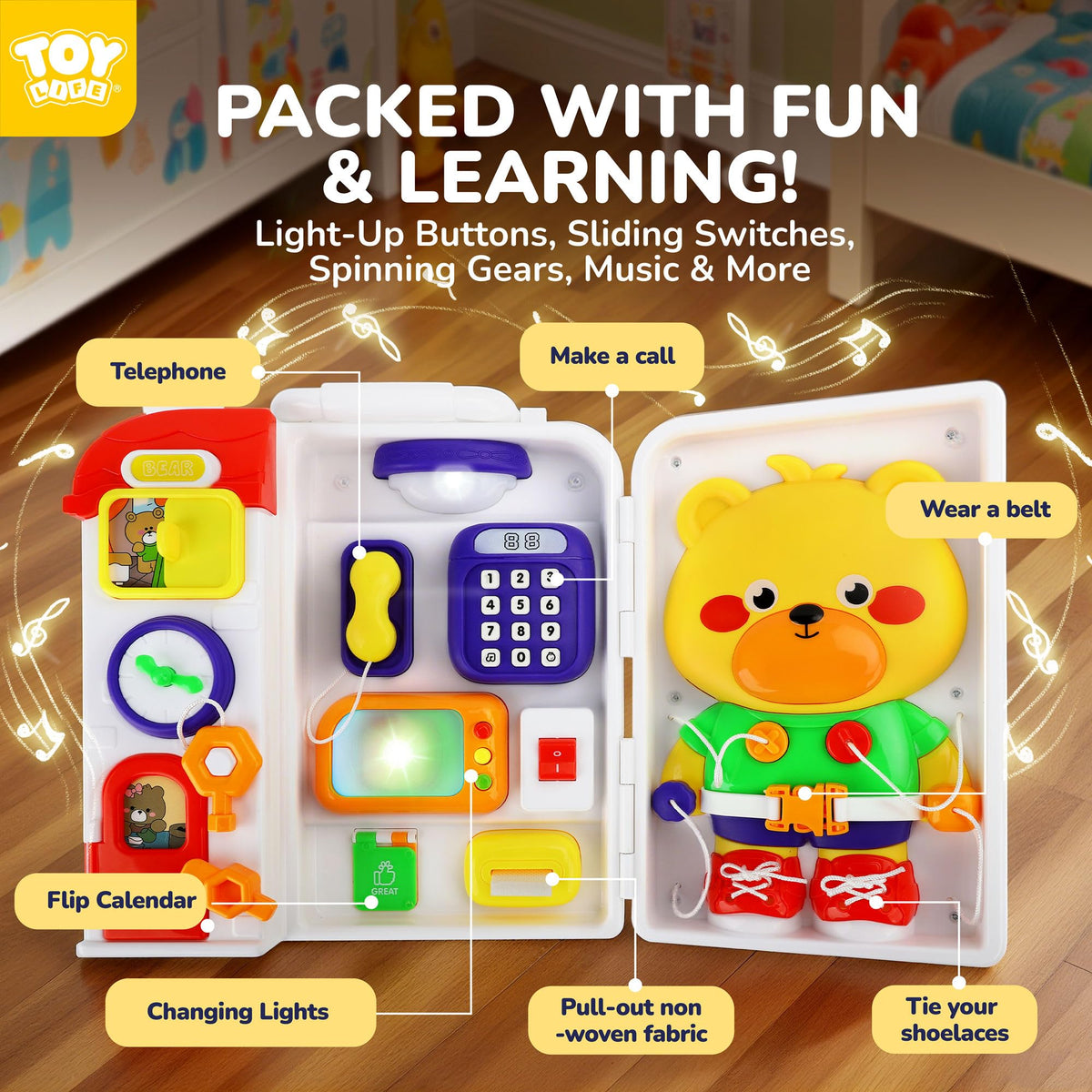 TOY Life Busy Board includes color lights and animal sounds for sensory play.