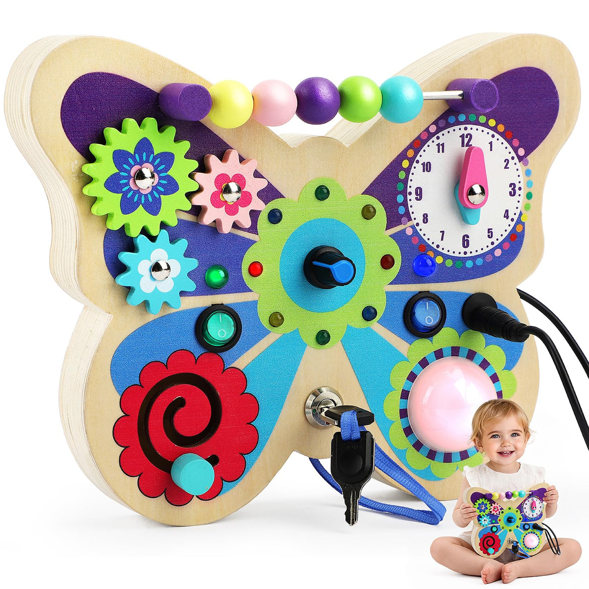 TOY Life butterfly busy board front view promotes tactile exploration for toddlers