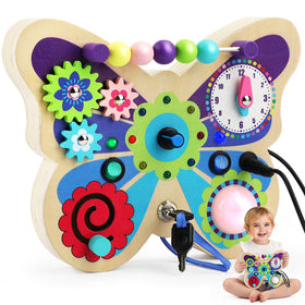 TOY Life butterfly busy board front view promotes tactile exploration for toddlers