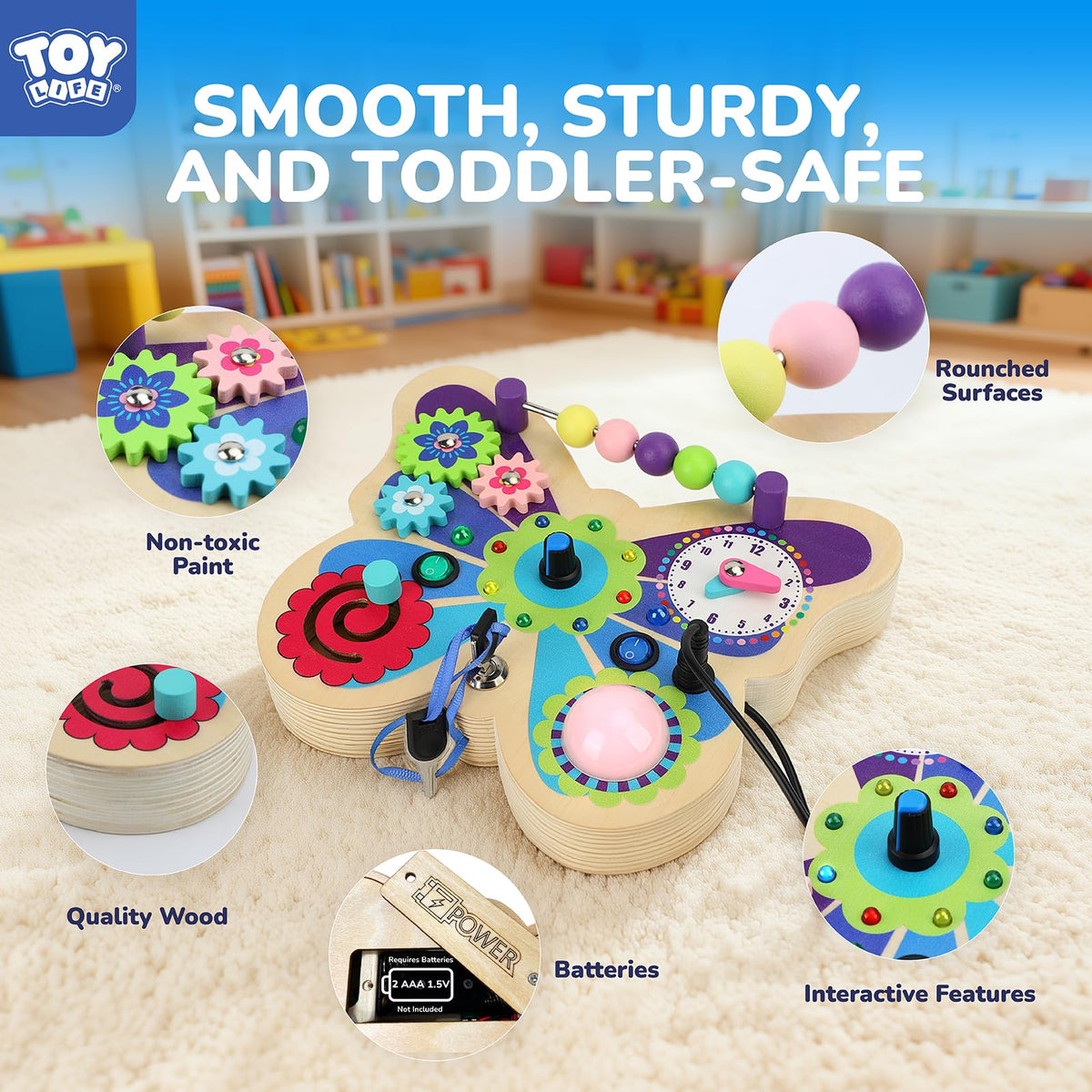 TOY Life butterfly busy board gears in action enhances fine motor skills