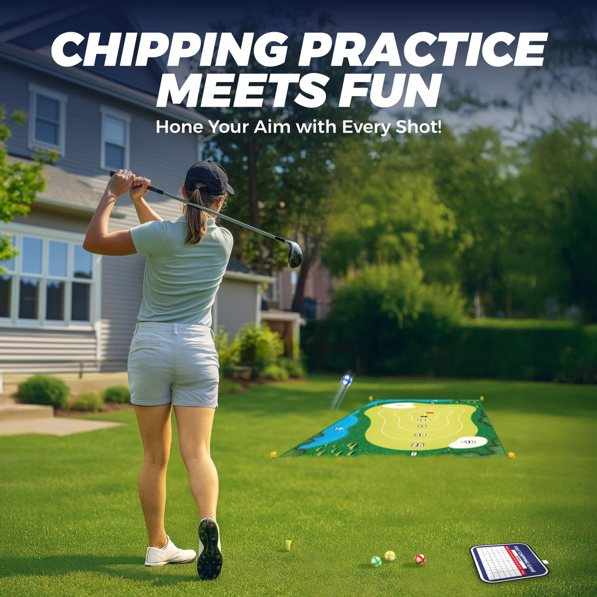 TOY Life chipping golf mat with sticky balls enables safe play for all ages.