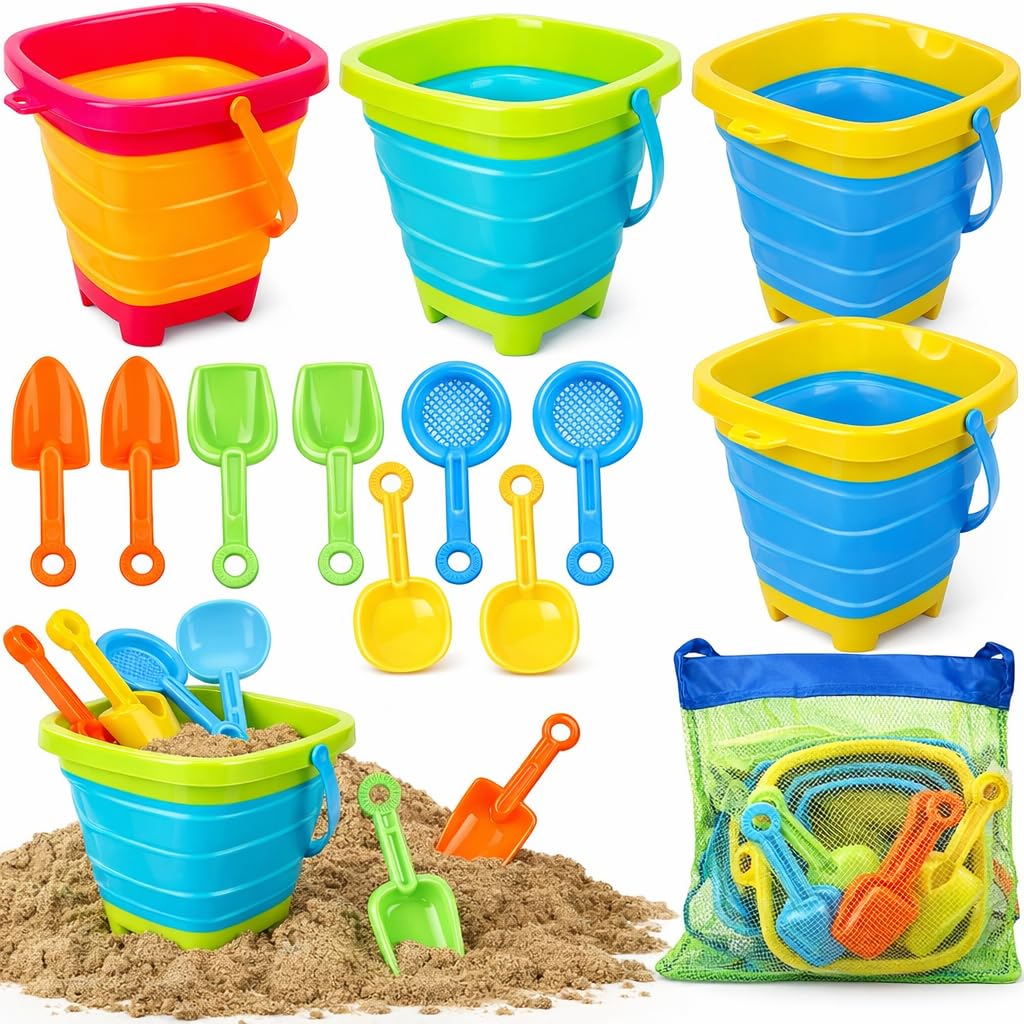 TOY Life collapsible beach buckets for sandy play and easy storage.