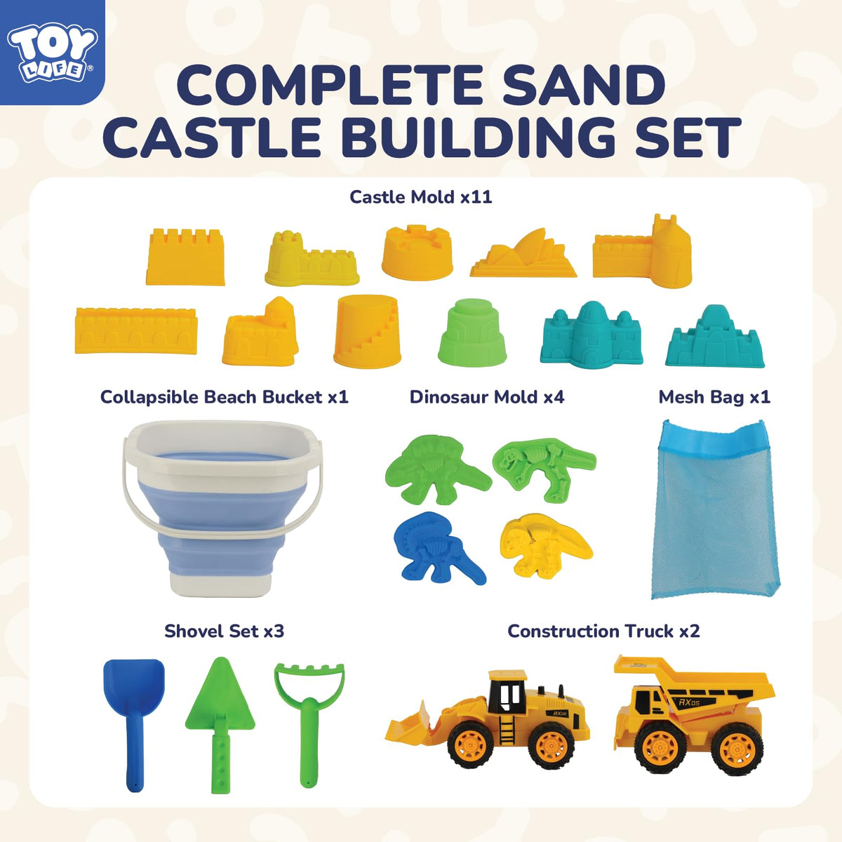TOY Life construction trucks boost pretend building on sand and in sandbox settings.