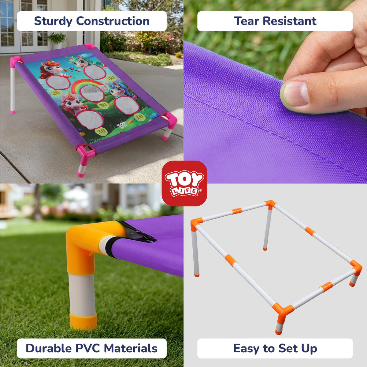 TOY Life unicorn cornhole board detail showing sturdy play surface.