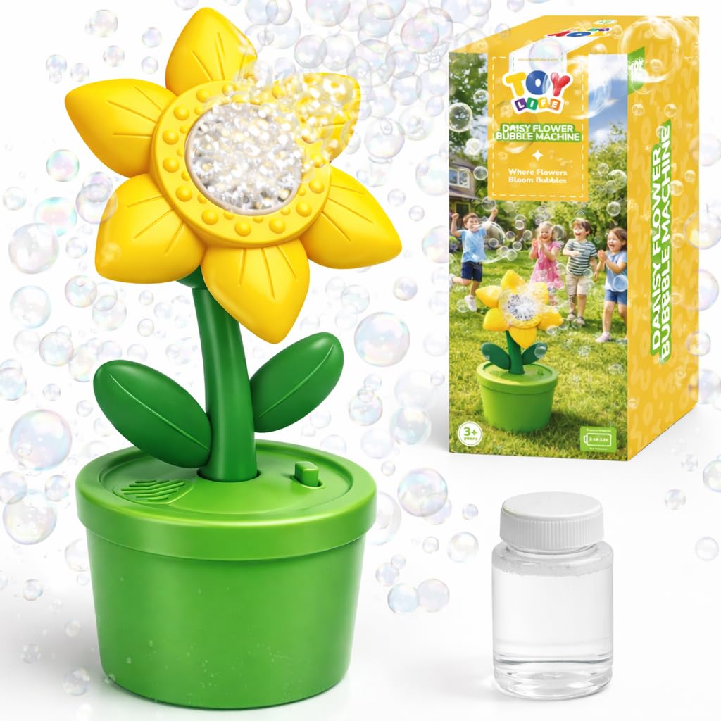 TOY Life Daisy Bubble Machine with LED lights for magical outdoor fun.