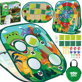 TOY Life dinosaur cornhole board in bright colors for backyard play