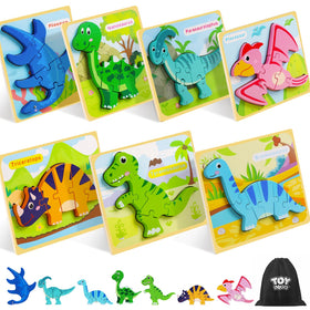 TOY Life dinosaur puzzle set with bright 6-7-piece pieces to boost fine motor skills.