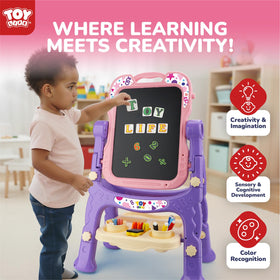 TOY Life adjustable easel with two stands for growing children and versatile setups.