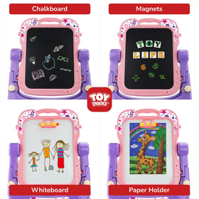 TOY Life pink easel with dry erase surface for doodling and easy cleanup.