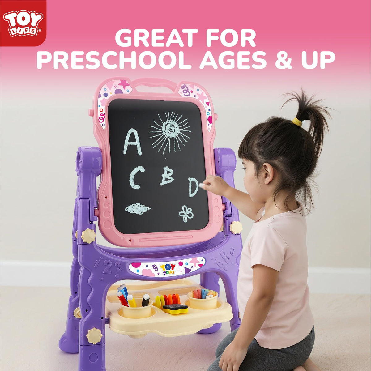 TOY Life easy-assembly easel fits small spaces and quick setup.