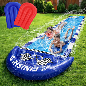 TOY Life giant race car water slide in backyard boosts family fun.