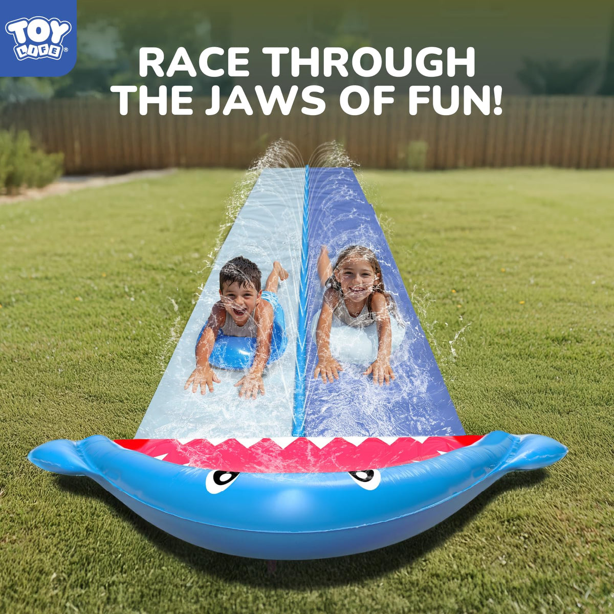 TOY Life giant shark water slide two-lane design for friendly races