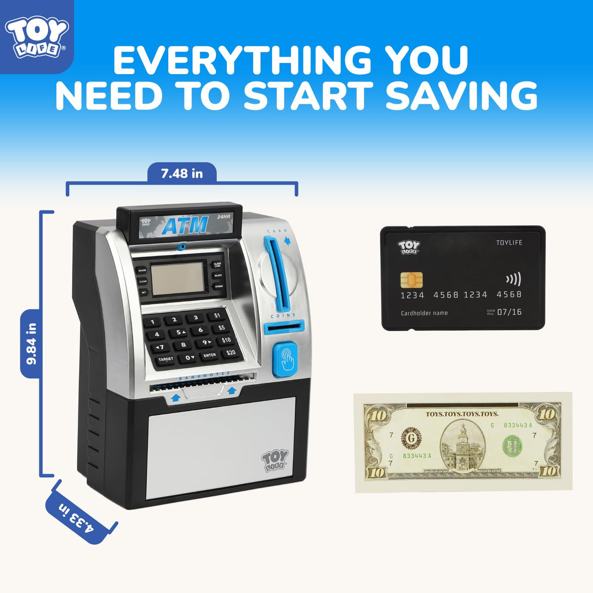 TOY Life Kids Bank ATM balance-display highlights running savings