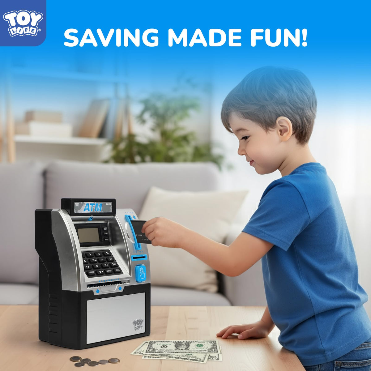 TOY Life Kids Bank ATM card-entry showing debit-style access