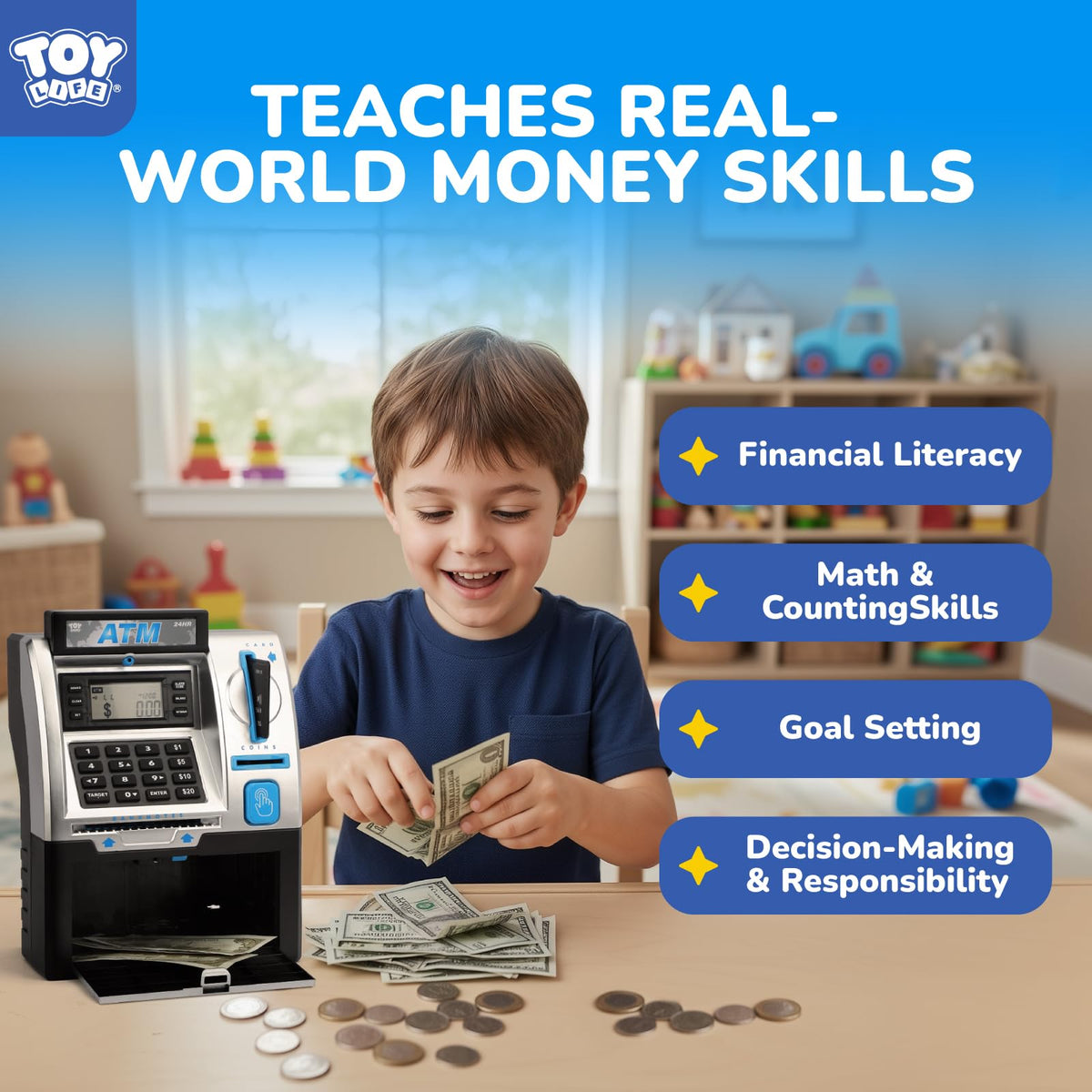 TOY Life Kids Bank ATM durable design for kids' play