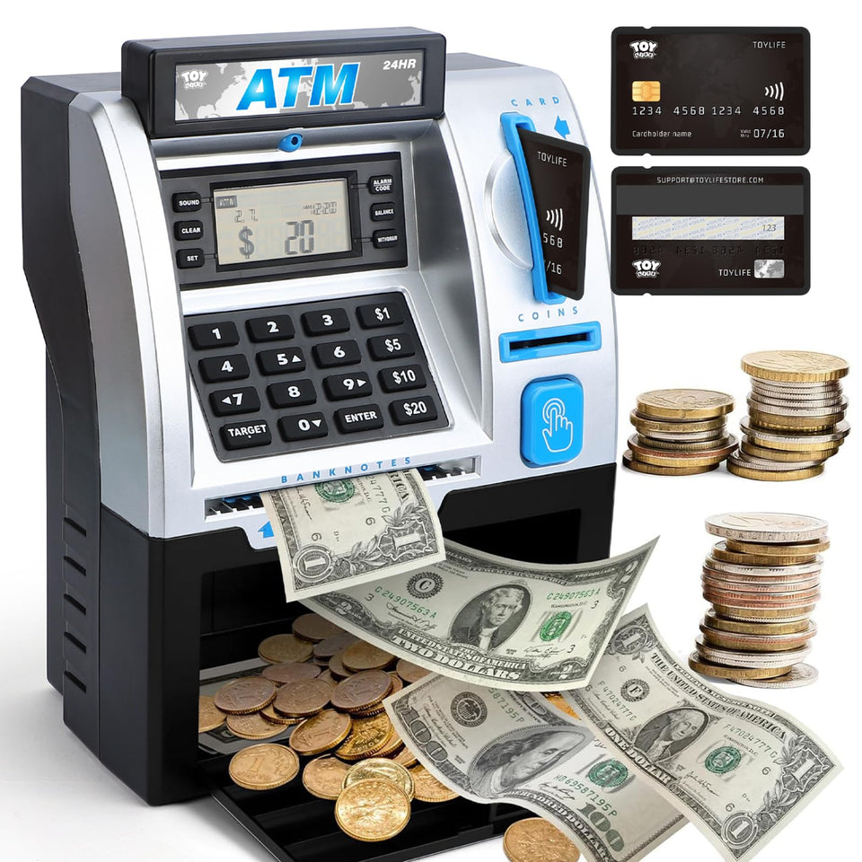TOY Life Kids Bank ATM front view with interactive saving features
