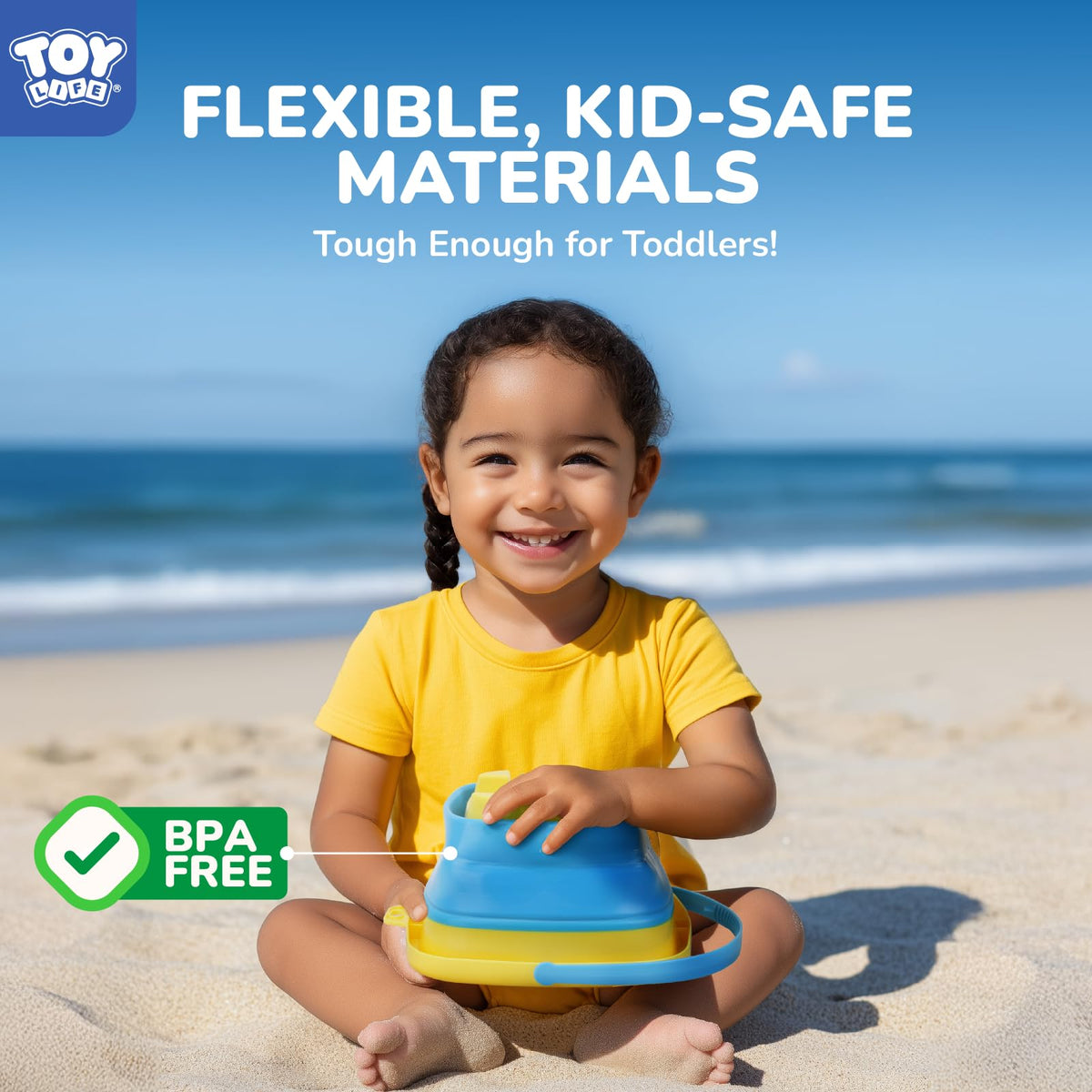 TOY Life kid-friendly beach set in use by toddlers and kids.
