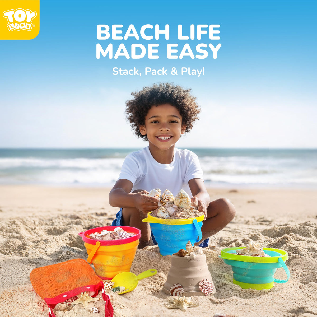 Children enjoy hands-on play with TOY Life beach toys at the shore