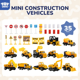 TOY Life mini vehicles serve as cake toppers and party decorations for construction-themed celebrations.