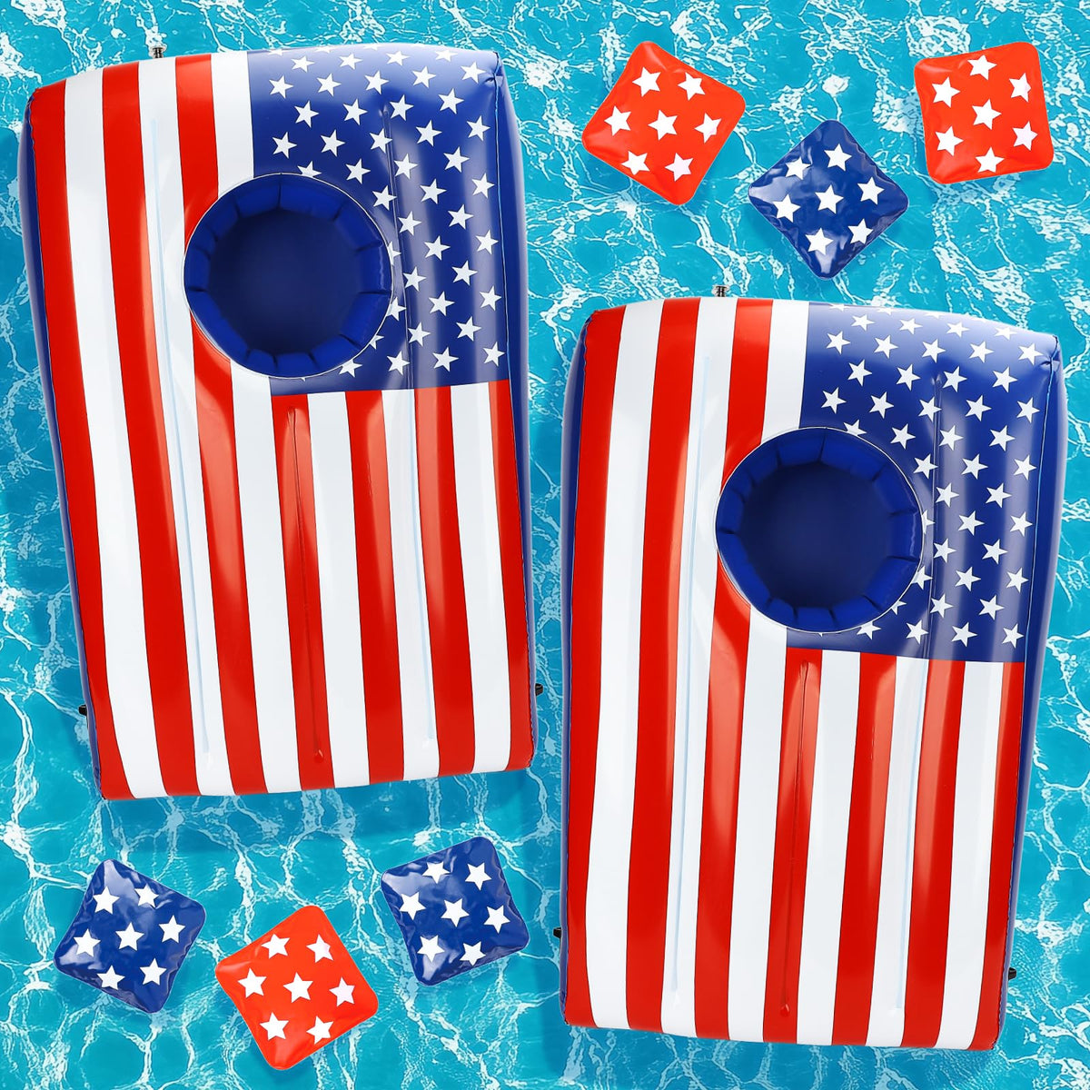 TOY Life pool cornhole boards in action for family-friendly summer fun.