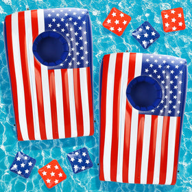 TOY Life pool cornhole boards in action for family-friendly summer fun.