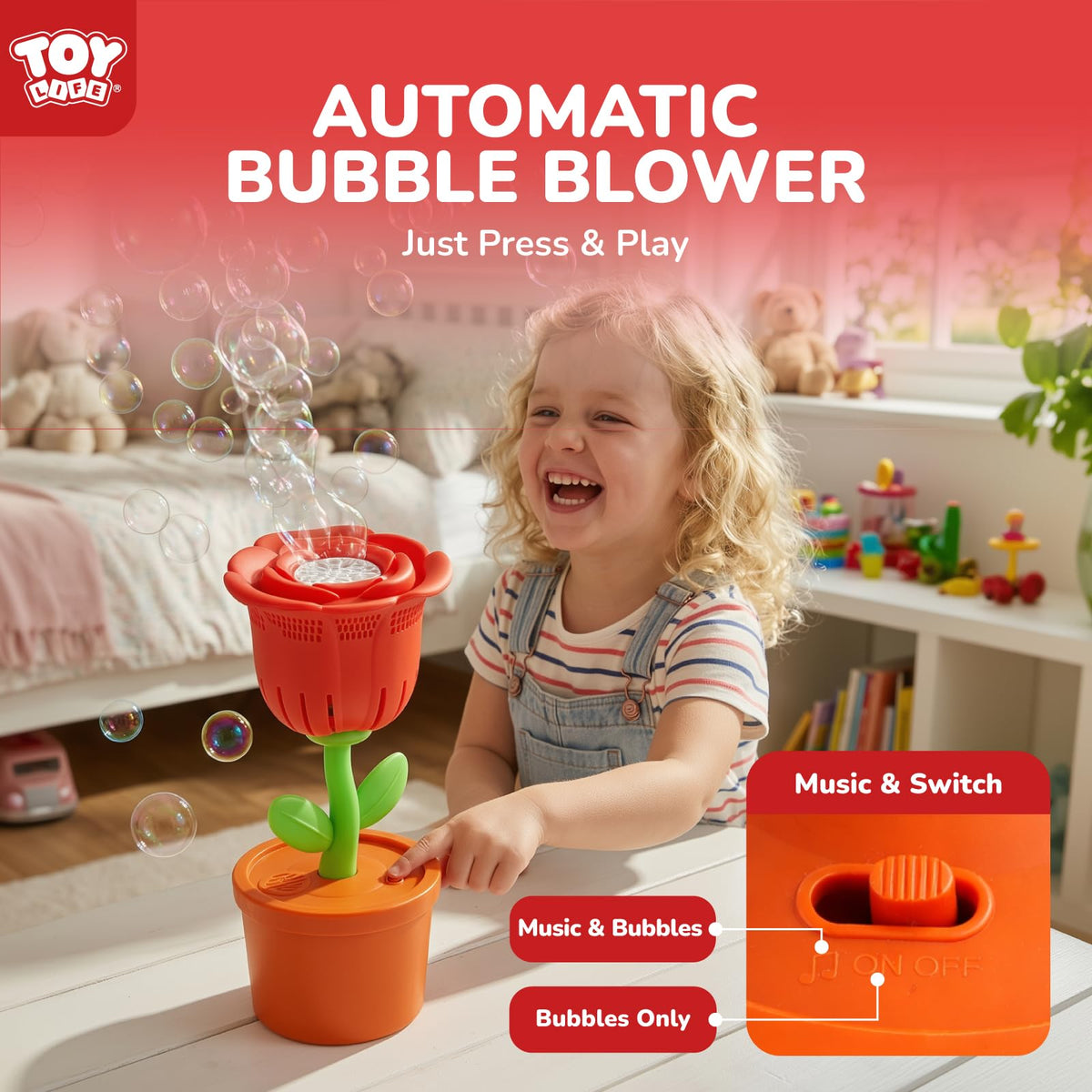 TOY Life Rose Bubble Machine outdoors at a party with soft bubble drift.