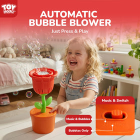 TOY Life Rose Bubble Machine outdoors at a party with soft bubble drift.